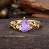 Luxury Nature-Inspired 3-Prong Pear-Cut Amethyst Engagement Ring